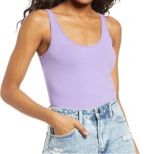 Nordstrom BP Double Scoop Stretch Cotton Bodysuit Tank Top Purple